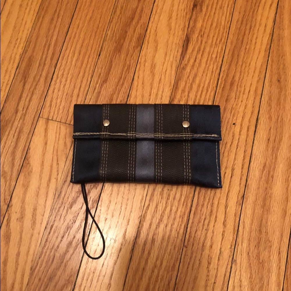 Blue Wristlet made out of recycled seatbelts